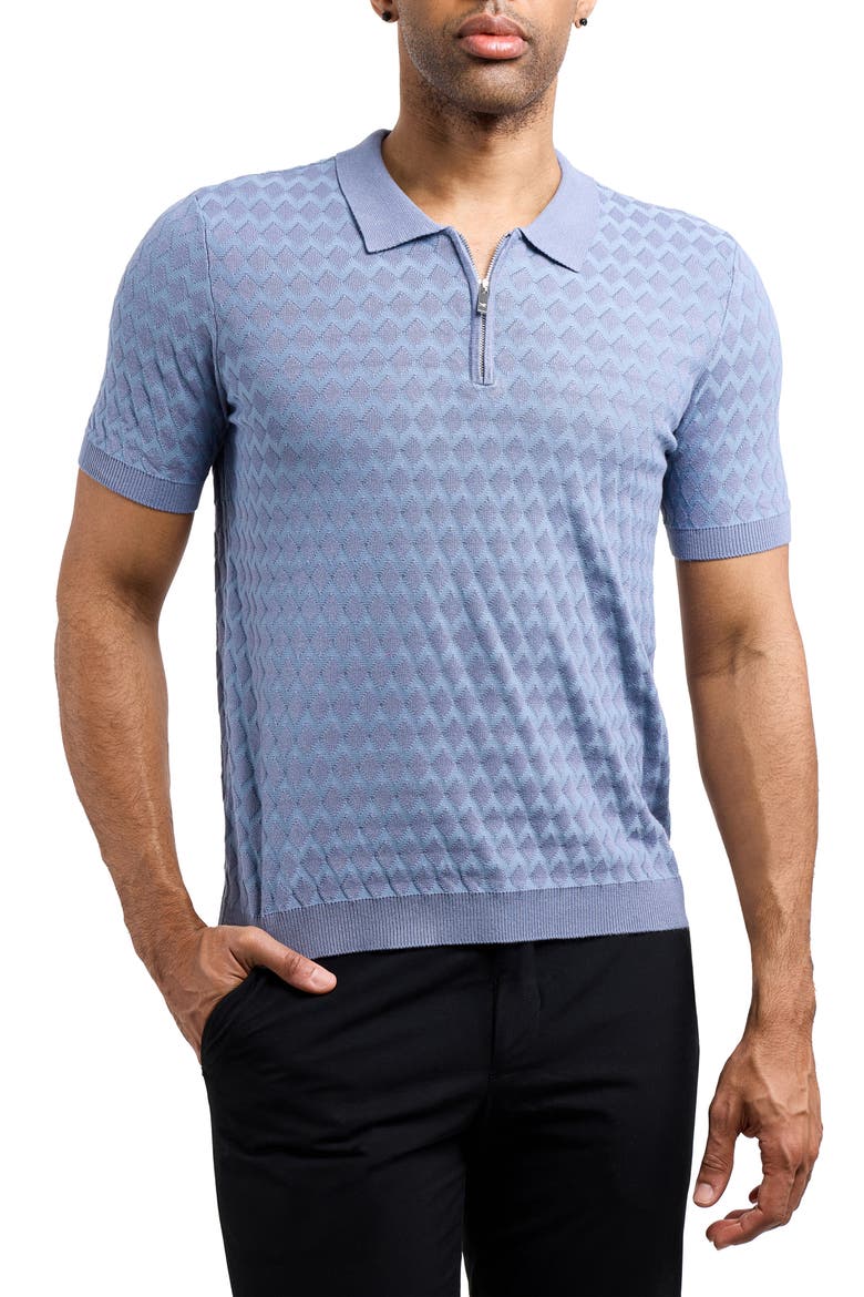 Quarter Zip Argyle Knit Polo, Main, color, SLATE BLUE