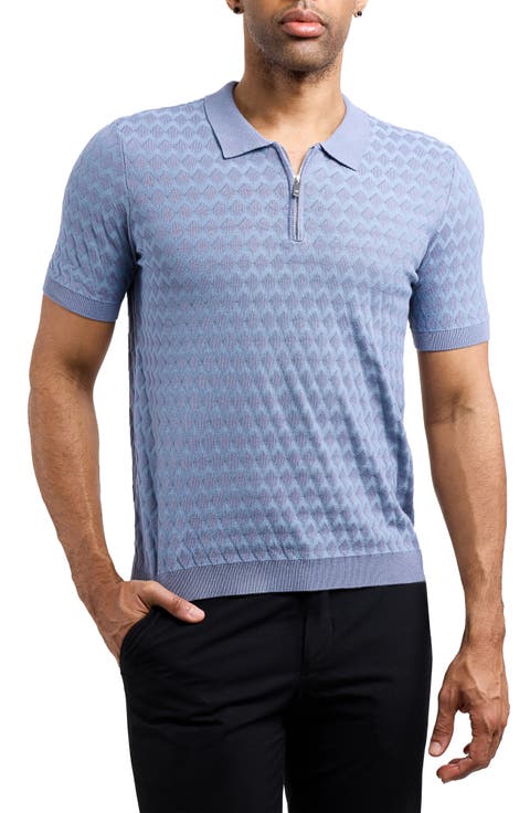 Quarter Zip Argyle Knit Polo