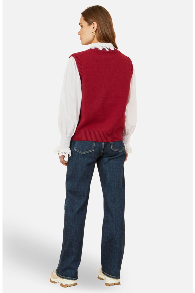 Knitted Flower Sleeveless Sweater Vest, Alternate, color, Burgundy