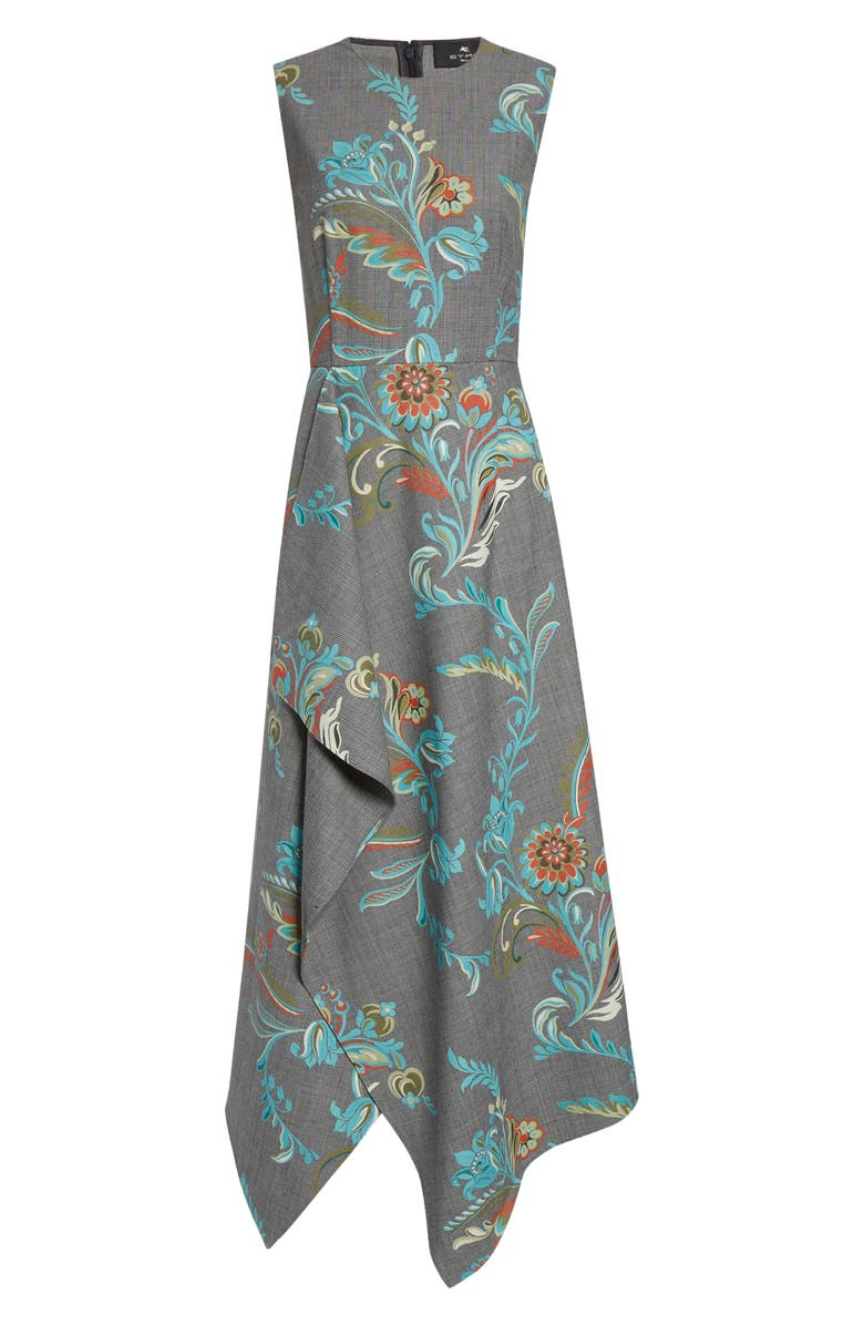 Etro Daffodil Print Sleeveless Dress, Alternate, color, Printed Black Base