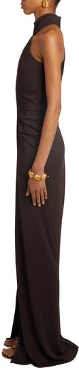 Cutout Sable Jersey Gown with Train