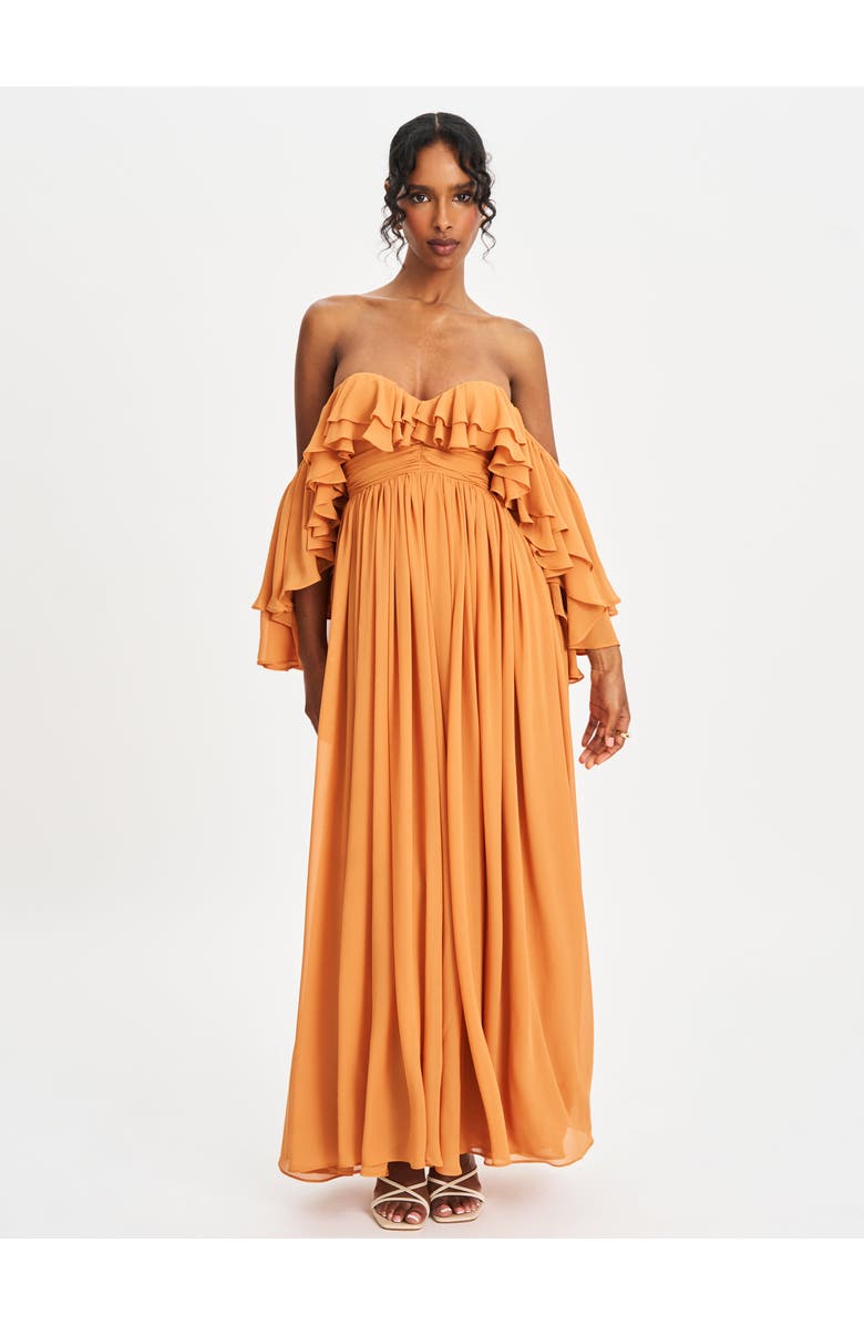 Miss Circle Kaela Off Shoulder Chiffon Maxi Dress, Alternate, color, Brickwork