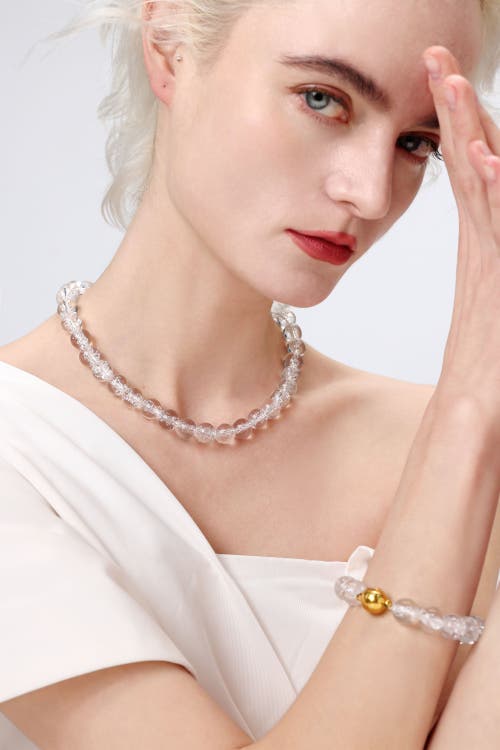 Classicharms Frostnova Azeztulite Clear Phantom Large Crystal Sphere Necklace-14mm In Gold
