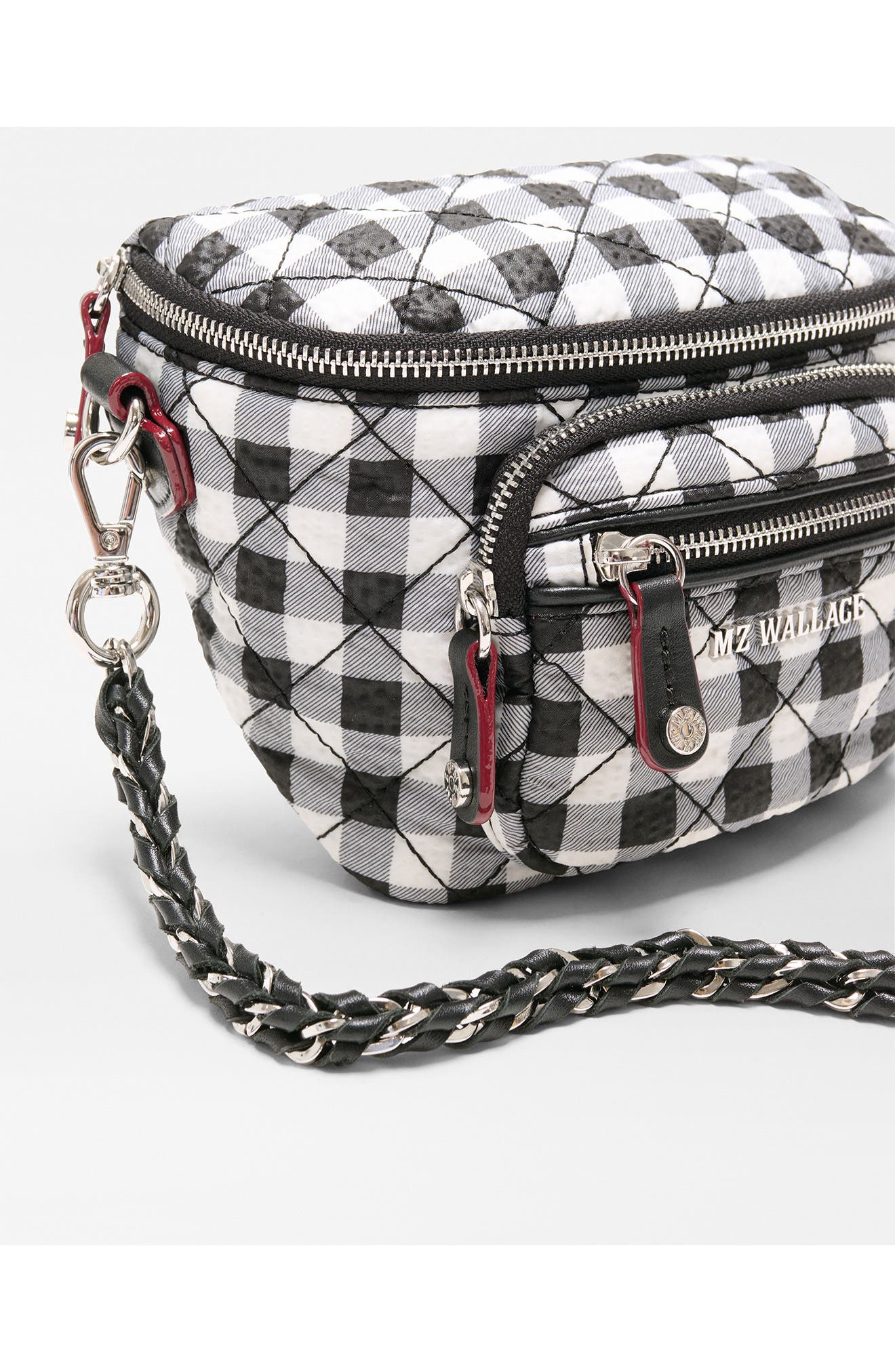 Micro Crosby Diamond Quilted Nylon Sling Bag, Alternate, color, BLACK/ WHITE GINGHAM