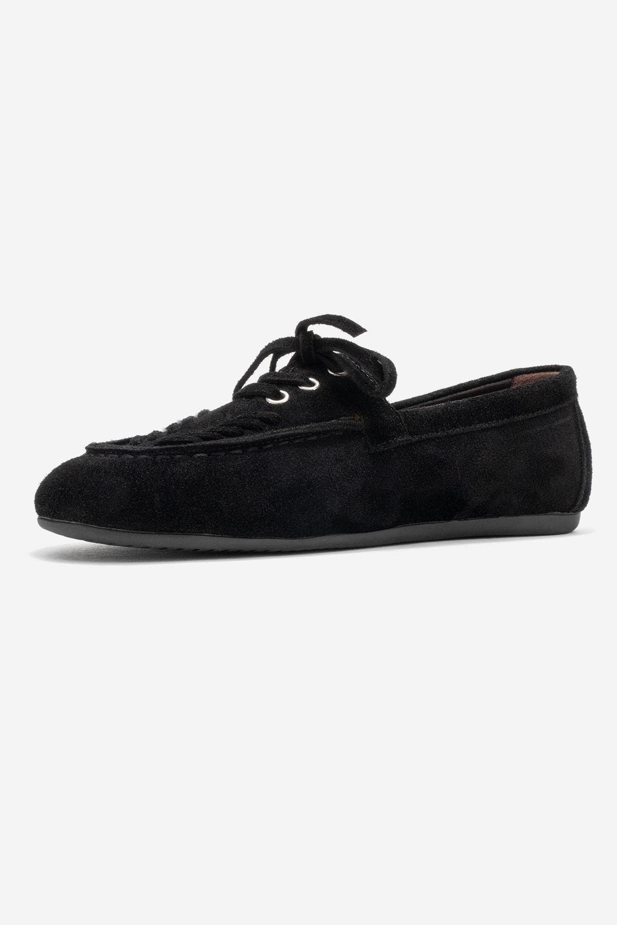 Forever & Always Shoes Lorven Leather Lace Up Loafer, Alternate, color, Black Suede Leather