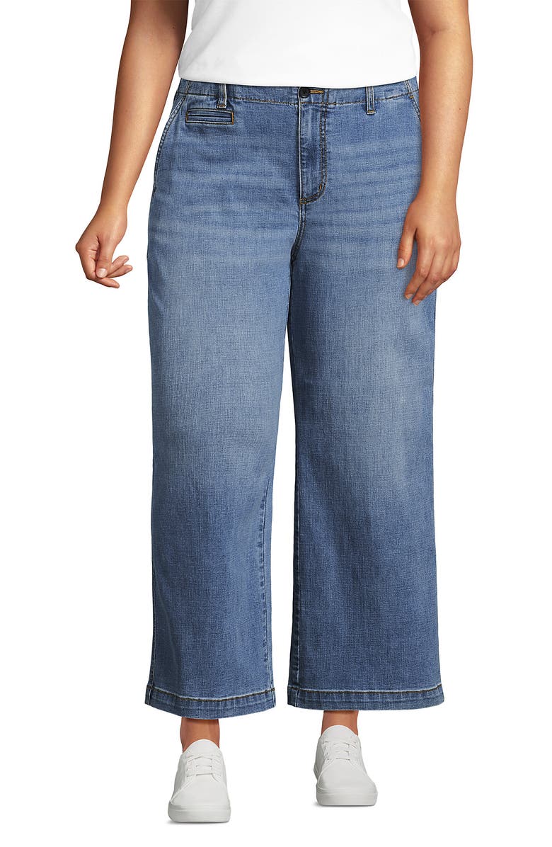Lands' End Mid Rise Denim Wide Leg Ankle Jeans, Main, color, Beau Blue
