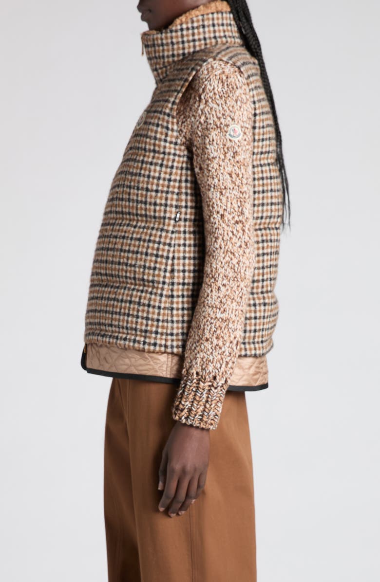 Moncler Touvet Check Pattern Wool Blend Vest, Alternate, color, Brown/ Beige Check