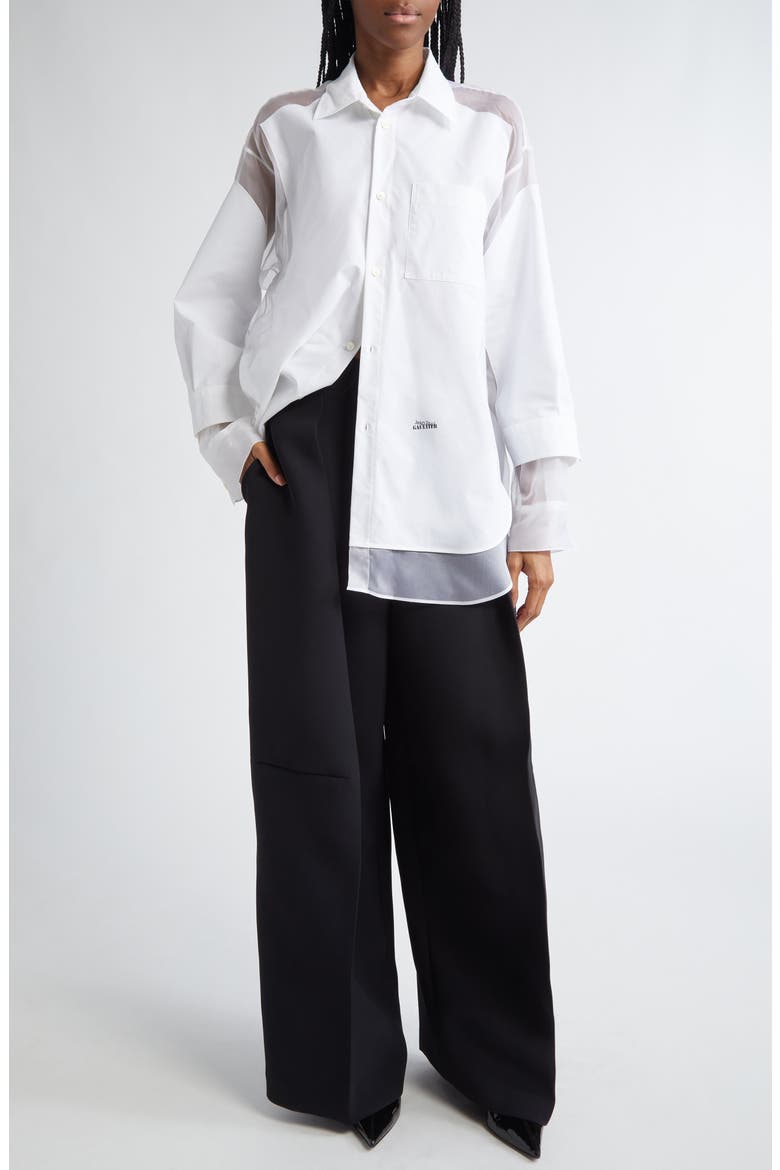 The Petit Grand Mixed Media Button-Up Shirt, Alternate, color, WHITE