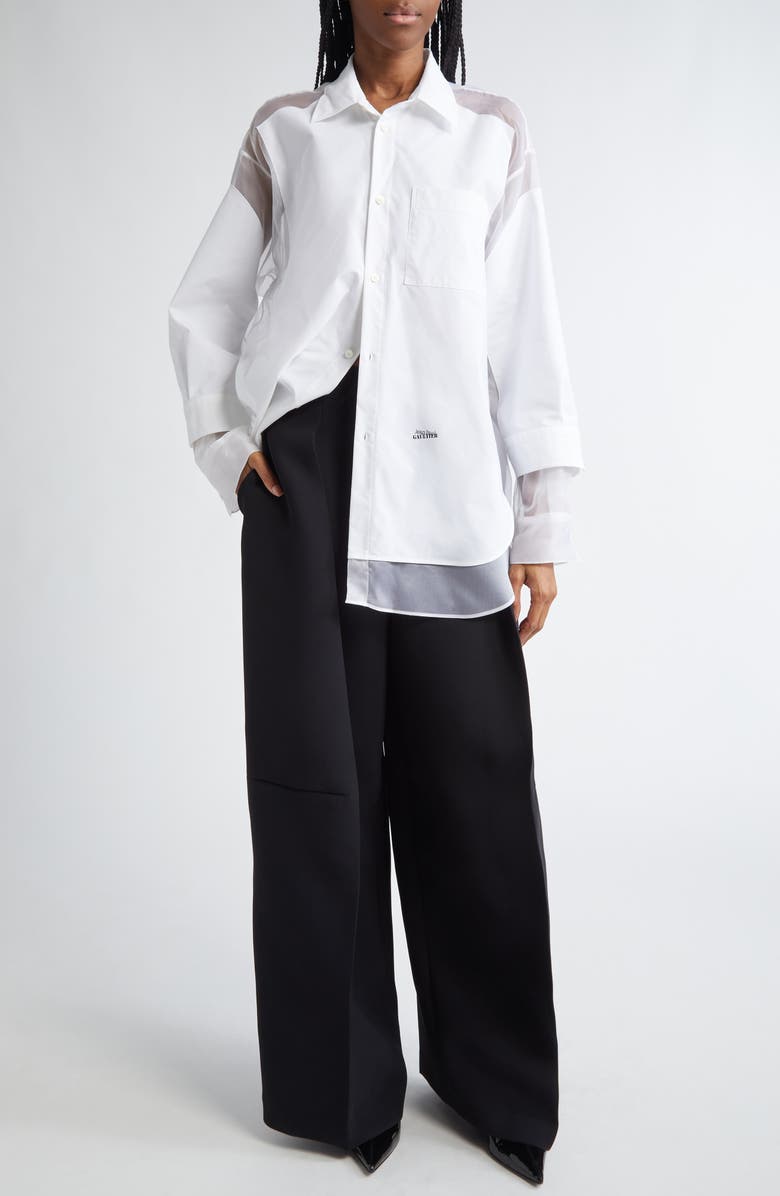 Jean Paul Gaultier The Petit Grand Mixed Media Button-Up Shirt, Alternate, color, 