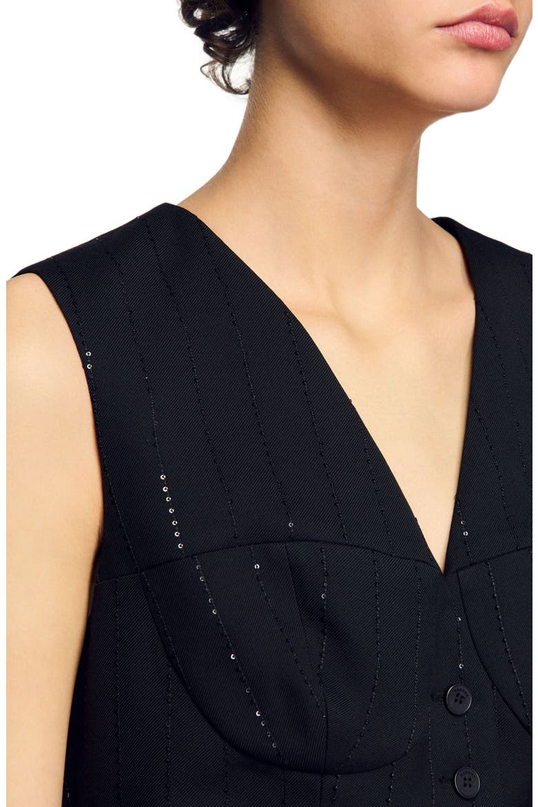 Sequin cropped jacket, Alternate, color, Black
