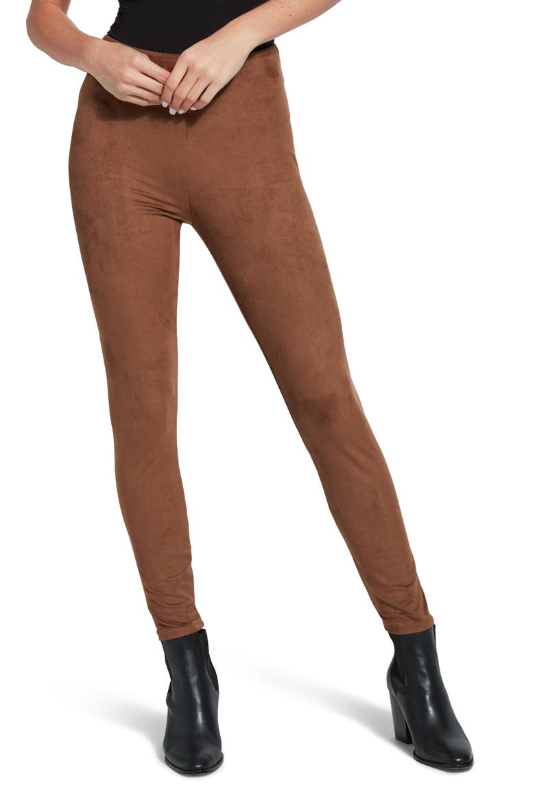 Lyssé High Waist Faux Suede Leggings, Main, color, DANISH BROWN