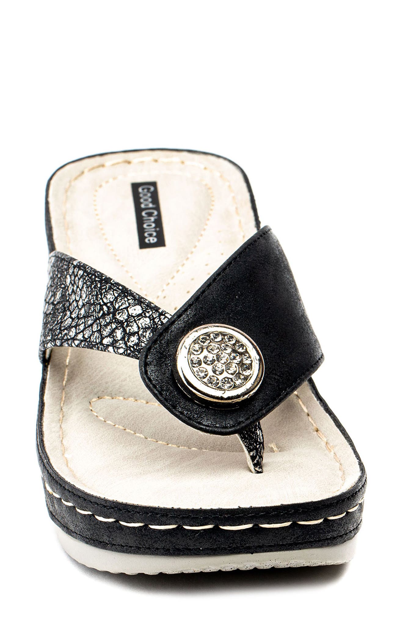 GC SHOES Dafni Snakeskin Embossed Wedge Sandal, Alternate, color, Black