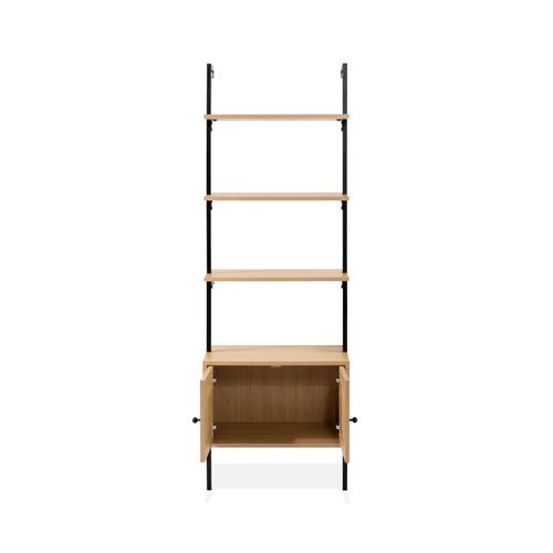 Happimess Tulare 72.05" Midcentury Industrial 4-shelf Wood Wall-mounted Open Ladder Bookcase With Ca In Light Oak/black