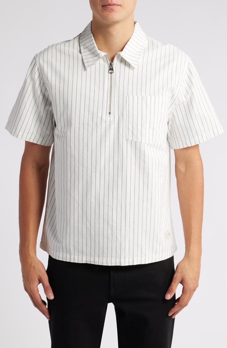 Schott NYC Stripe Quarter Zip Shirt, Main, color, White