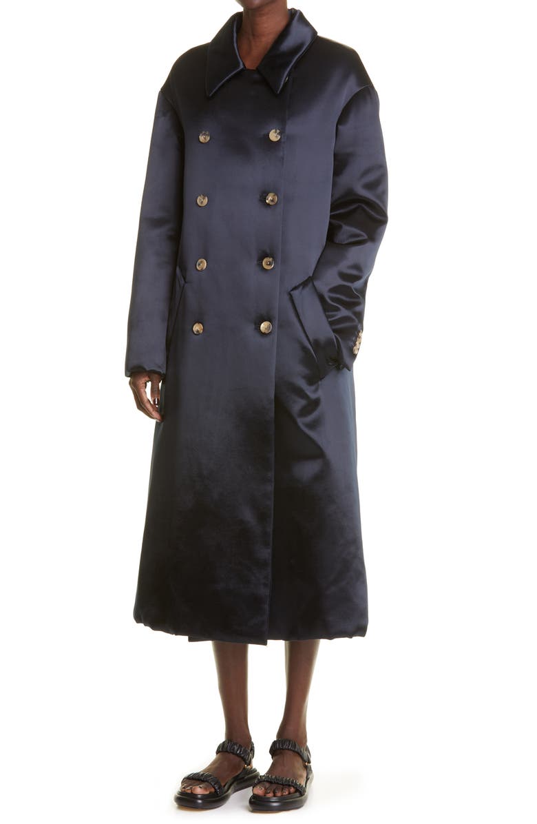 Khaite Luma Padded Longline Hammered Satin Coat, Alternate, color,