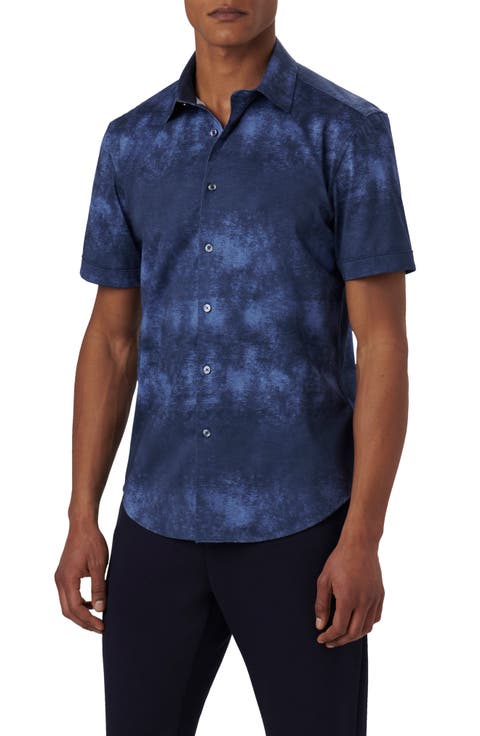 Miles OoohCotton® Airbrush Print Short Sleeve Button-Up Shirt