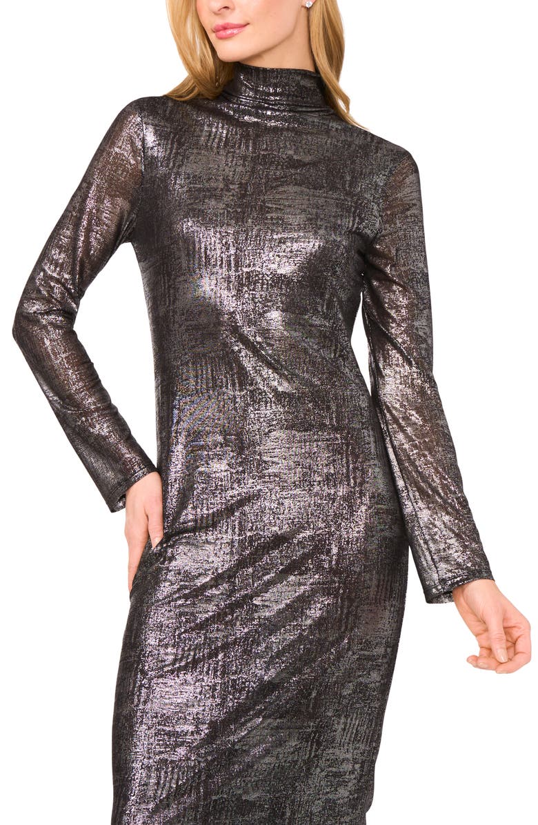 Ted Baker Metallic Long Sleeve Midi Dress, Alternate, color, Rich Black