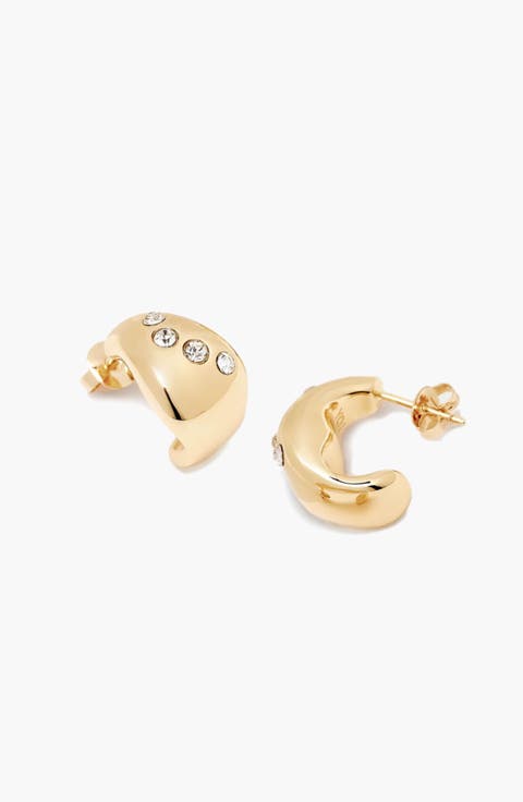 Remeni Crystal Chubby Hoop Earrings in Gold