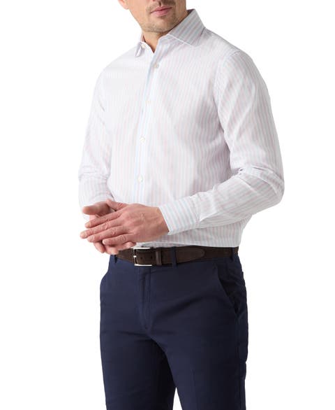 Reynolds Blue Multi Thin Stripe Cotton Linen Blend Shirt in Contemporary fit