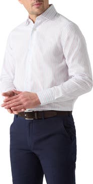 Robert Talbott Reynolds Blue Multi Thin Stripe Cotton Linen Blend Shirt in Contemporary fit