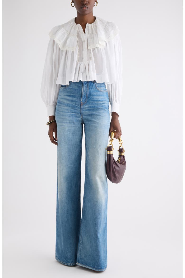 Lace Trim Cotton Pullover Shirt, Alternate, color, ICONIC MILK