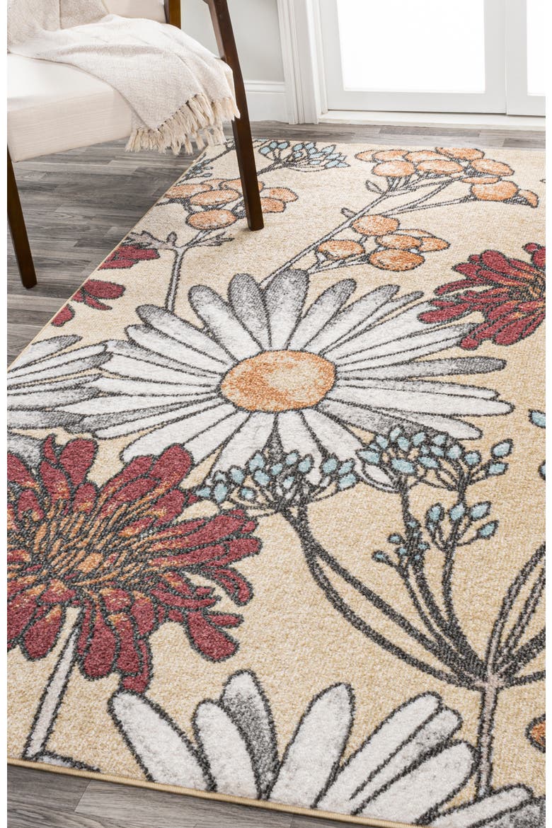 Giglio Modern Botanical Flower Area Rug, Alternate, color, Yellow/Ivory/Red