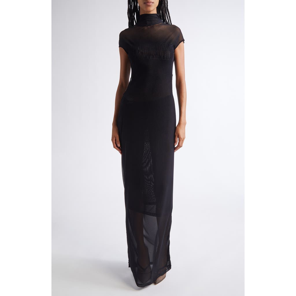 Jean Paul Gaultier Flocked Polka Dot Sleeveless Mesh Dress in Black  product