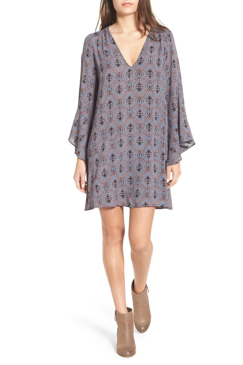 Whitney Bell Sleeve Woven Shift Dress, Main, color, BLUE MULTI