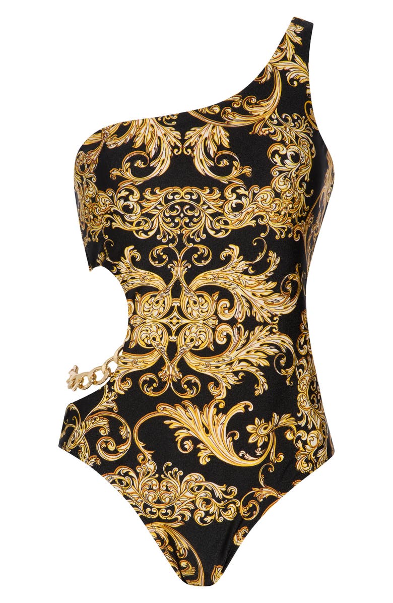 L'AGENCE Ava Baroque One-Shoulder One-Piece Swimsuit, Alternate, color, Black