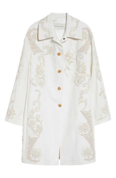 Embroidered Cotton A-Line Coat