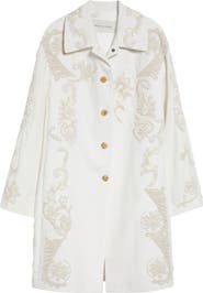 Dries Van Noten Embroidered Cotton A-Line Coat