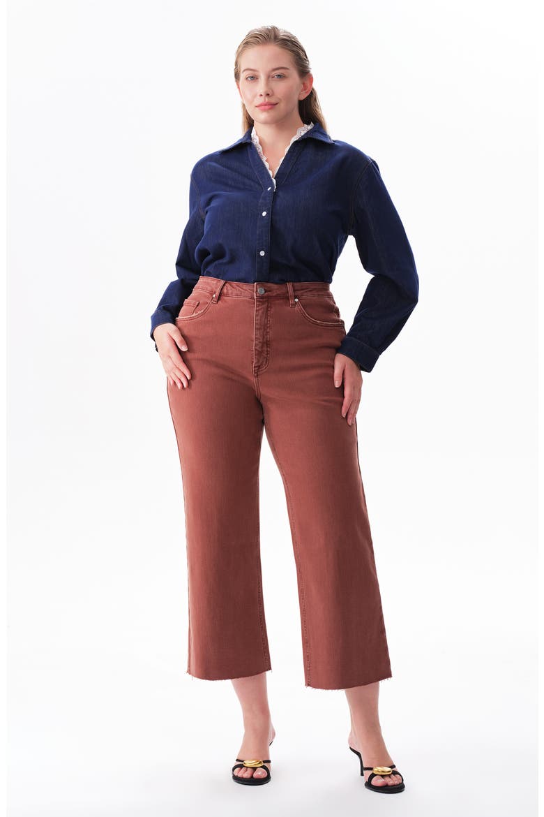 High Waist Frayed Hem Crop Wide Leg Jeans, Alternate, color, CAPPUCCINO
