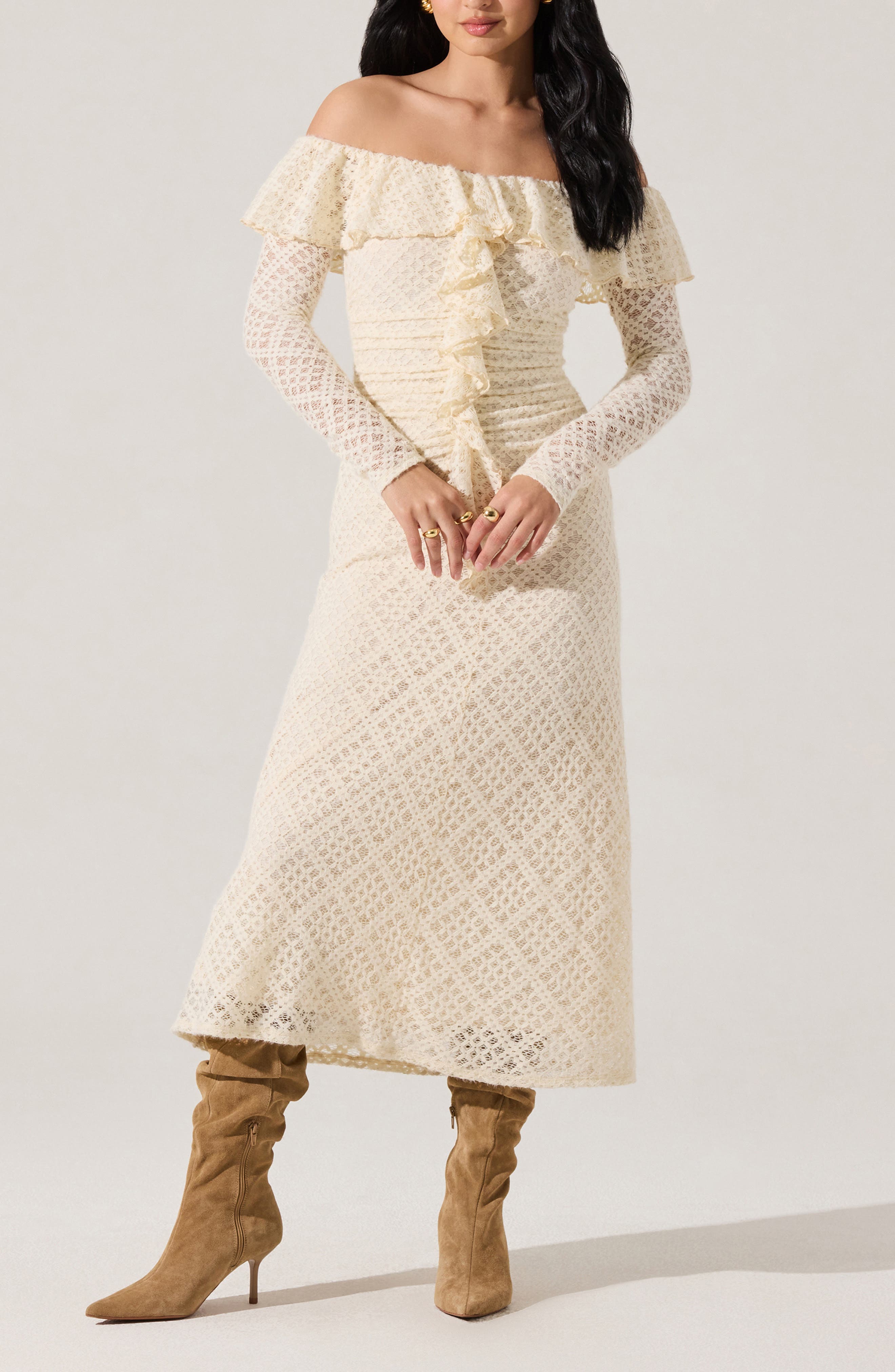 astr the label dorian off-shoulder maxi dress ASTR the Label Dorian Dress in Cream