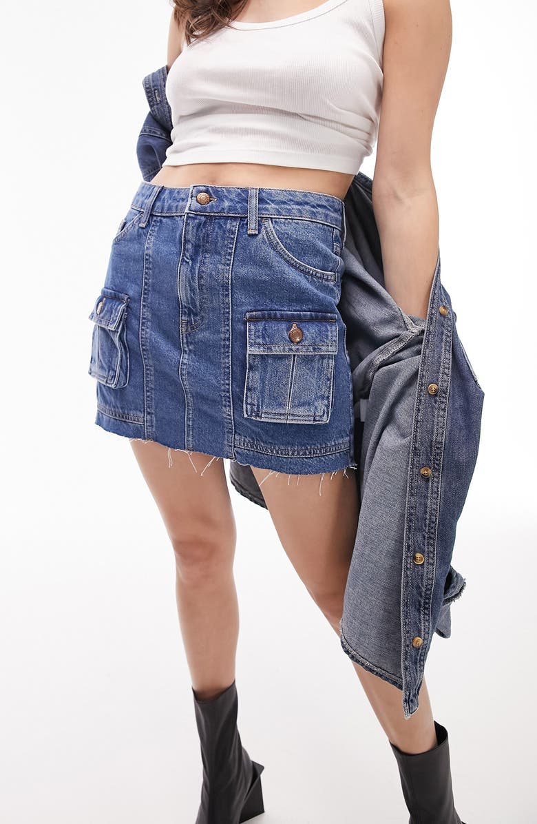 Topshop Cargo Denim Miniskirt, Alternate, color,