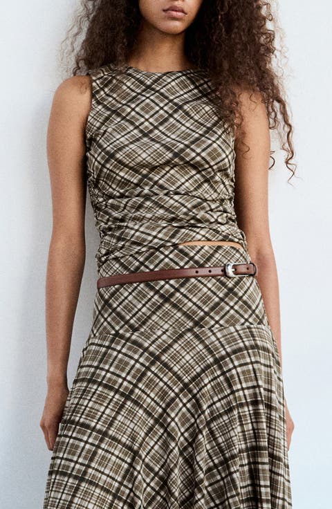 Plaid Draped Sleeveless Top