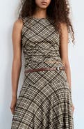 MANGO Plaid Draped Sleeveless Top