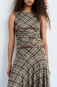 MANGO Plaid Draped Sleeveless Top