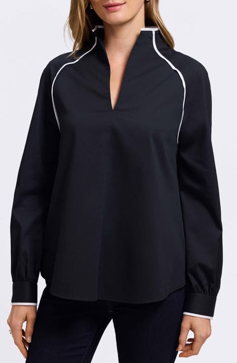 Daphne Contrast Piping Stretch Cotton Blend Pullover