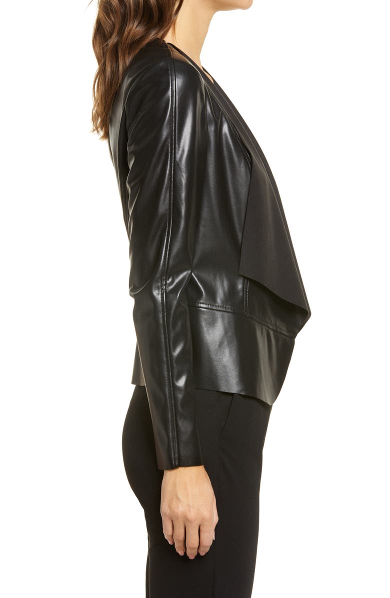 Anne Klein Faux Leather Drape Front Jacket, Alternate, color, 