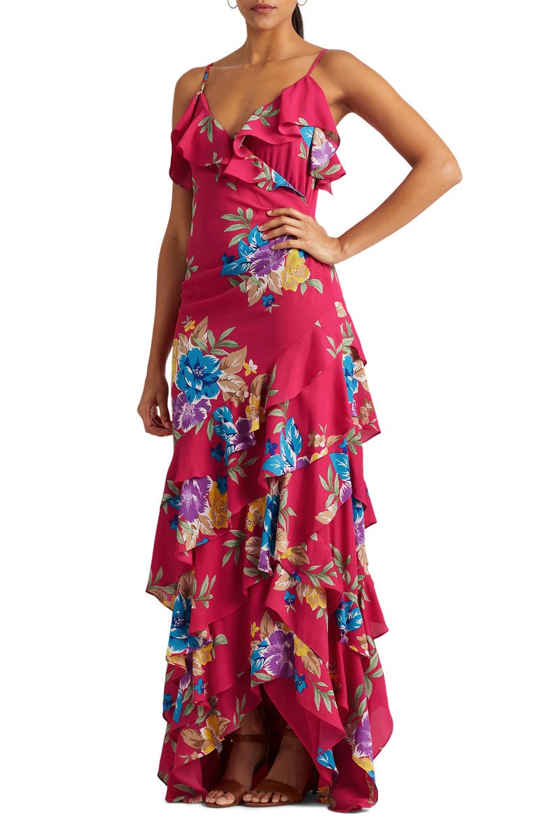 Lauren Ralph Lauren Floral Ruffle High-Low Gown, Main, color, 