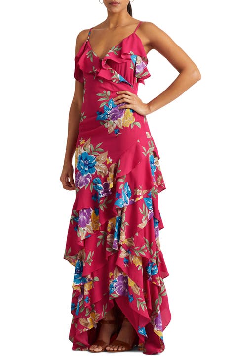 Floral Ruffle High-Low Gown