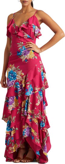 Floral Ruffle High-Low Gown