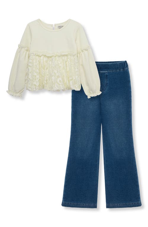 Habitual Kids Kids' Lace Bubble Hem Top & Flare Pants Set in Off-White 