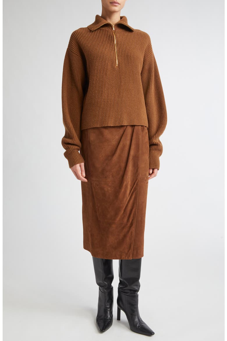 Nadar Merino Wool & Cashmere Half Zip Sweater, Alternate, color, TOBACCO