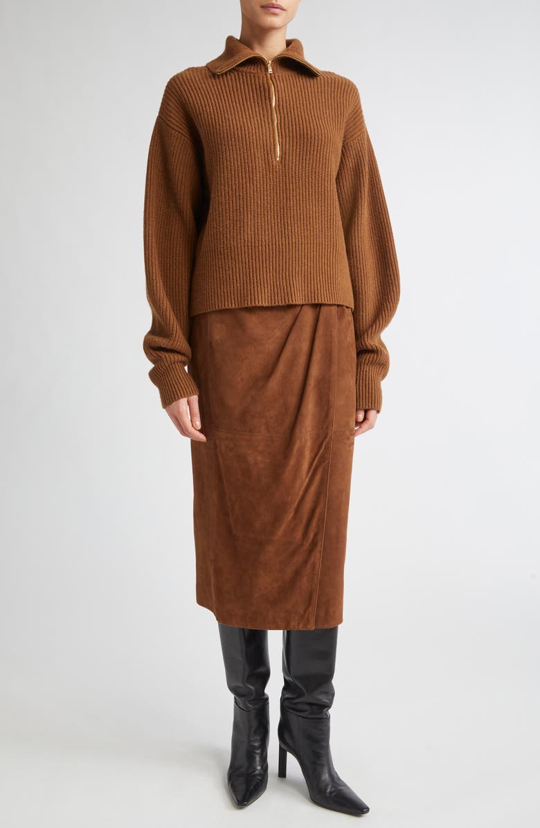 Max Mara Nadar Merino Wool & Cashmere Half Zip Sweater, Alternate, color, Tobacco