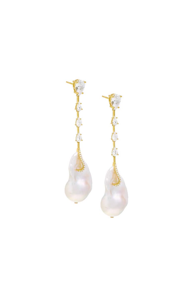 BY ADINA EDEN Dangling CZ Baroque Pearl Stud Earring, Main, color, Gold