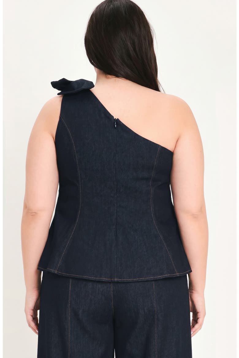 One Shoulder Bow Cotton Blend Top, Alternate, color, DARK DENIM