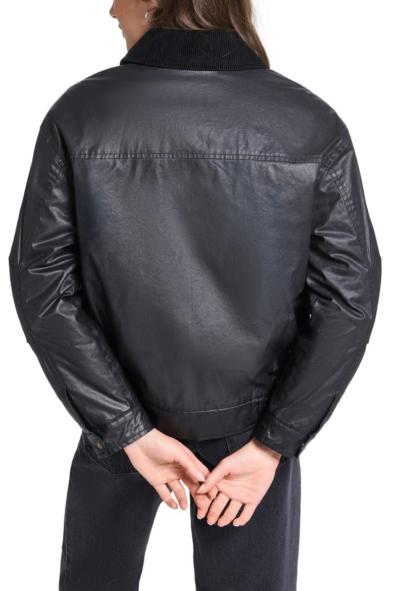 Relaxed Waxed Cotton Bomber Jacket, Alternate, color, BLACK