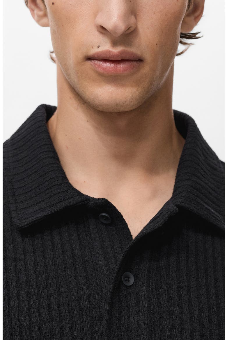 Textured Knit Polo, Alternate, color, BLACK