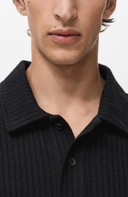 Mango Textured Knit Polo In Black